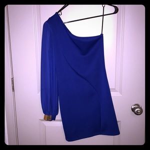 Royal blue sheered one sleeve mini dress